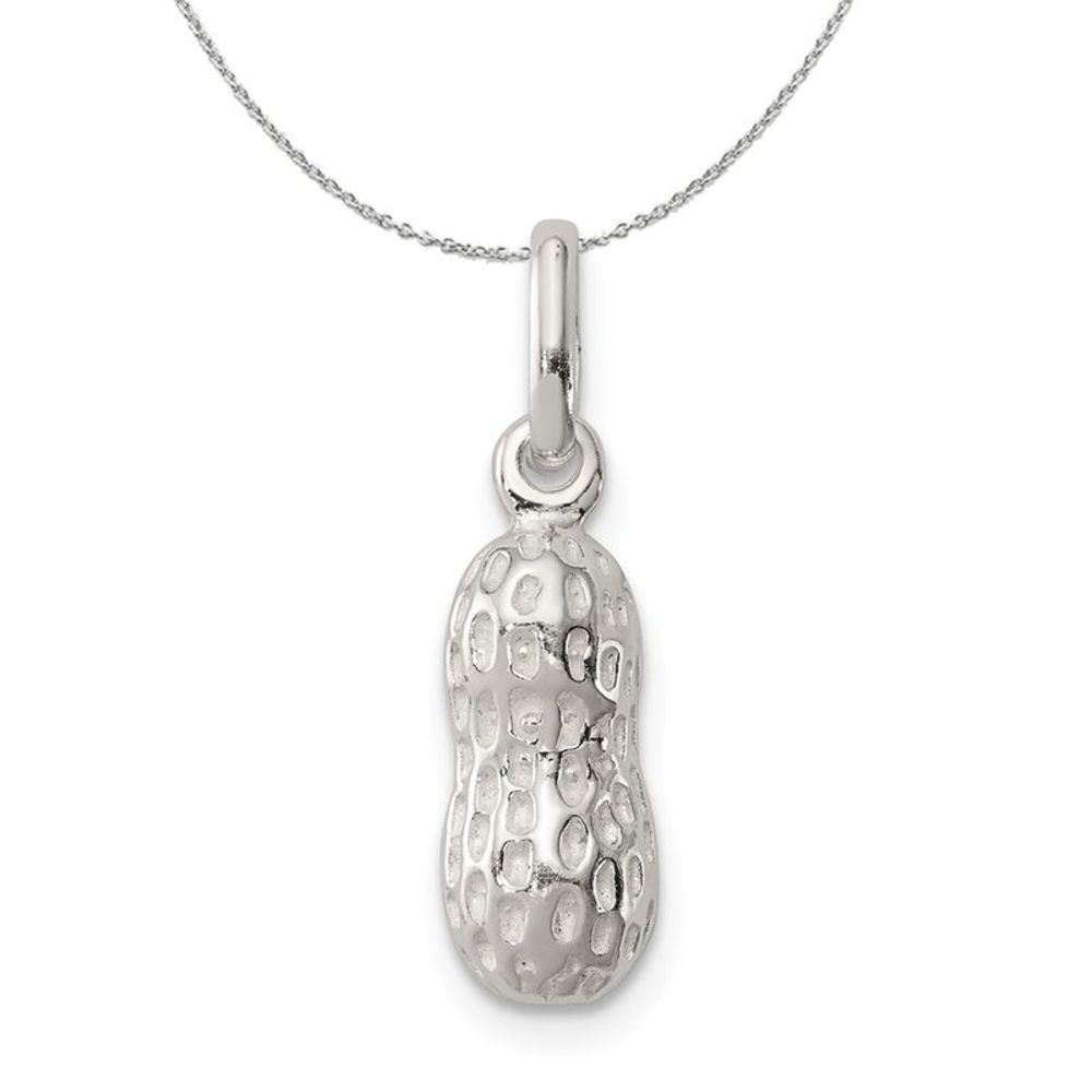 Sterling Silver 3D Peanut Charm Necklace - 20 Inch